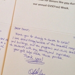 Students were able to write notes to donors thanking them for their contributions